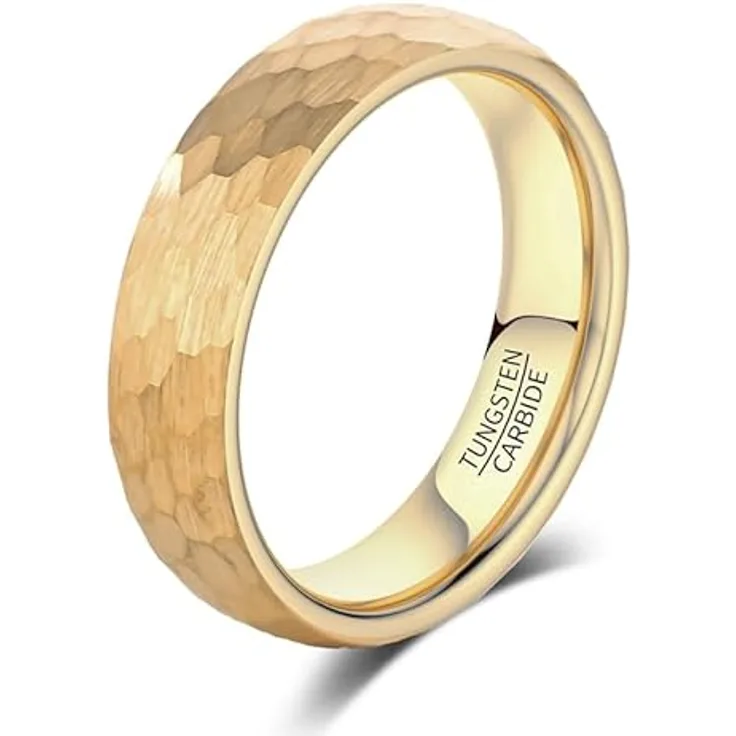 083BASE Wolframkarbid Ring – 4mm/6mm/8mm Breite, Hammerschlag-Design, Stahl oder Schwarz, Unisex Verlobungsring oder Partnerring