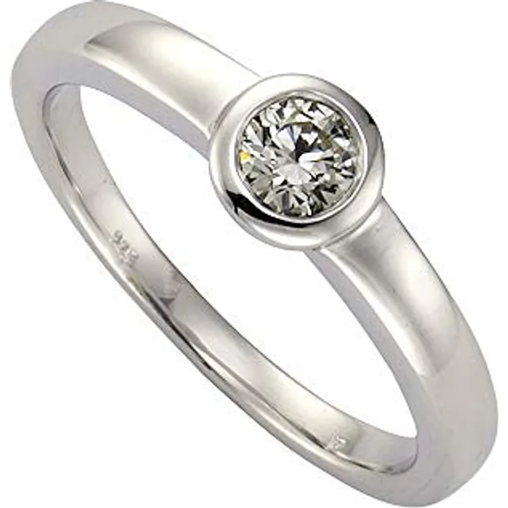 Zeeme Damenring 925/- Sterling Silber, rhodiniert, glänzend mit weißem Zirkonia, inkl. Etui