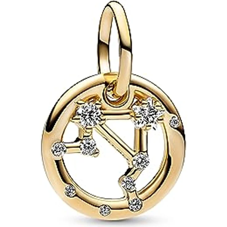 PANDORA Moments Sternzeichen Waage Charm-Anhänger, Sterling Silber mit 14 Karat vergoldeter Metalllegierung, Zirkonia, kompatibel mit Moments Armbändern, 762712C01 – Bild 1