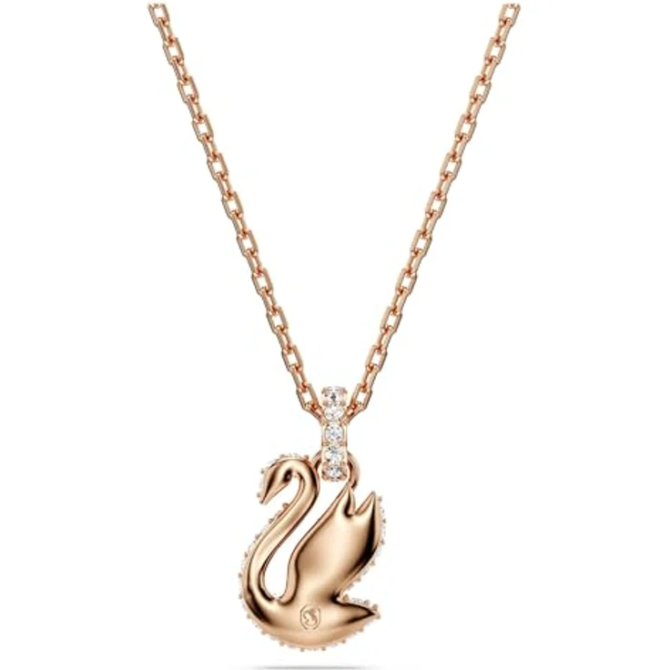 Swarovski Swan Anhänger, Rosé Vergoldete Damenhalskette mit Schwan-Motiv und Schwarzen Swarovski Kristallen im Pavé-Design – Bild 4
