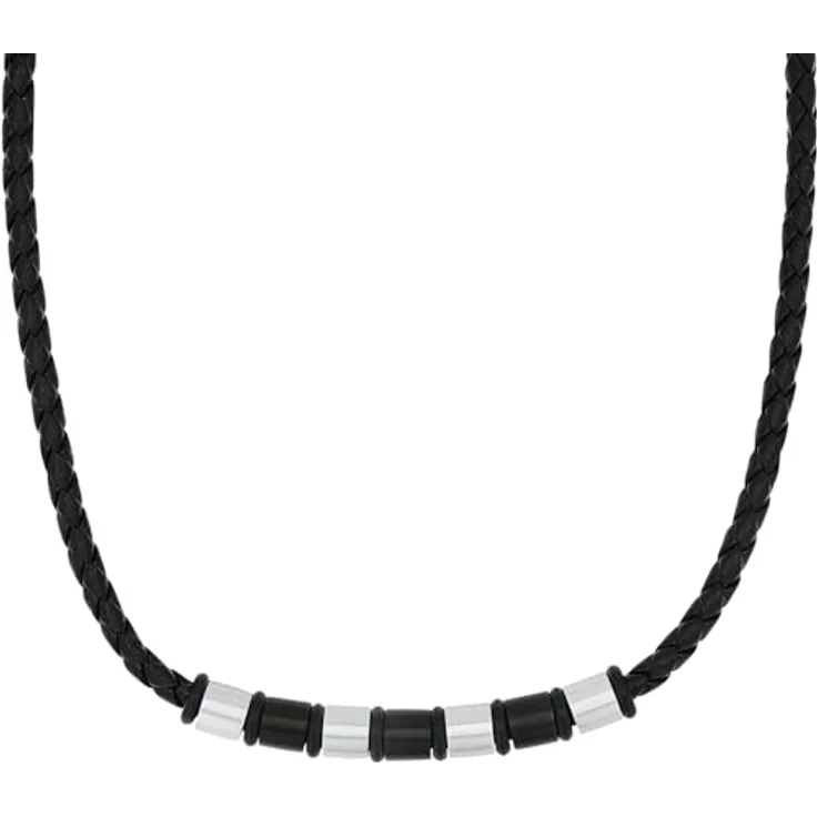 s.Oliver Herren Kette mit Anhänger aus Edelstahl und Leder, verstellbar 45+5 cm, Silber, Geschenkbox inklusive, Modell 2039734
