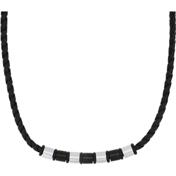 s.Oliver Herren Kette mit Anhänger aus Edelstahl und Leder, verstellbar 45+5 cm, Silber, Geschenkbox inklusive, Modell 2039734 – Bild 1