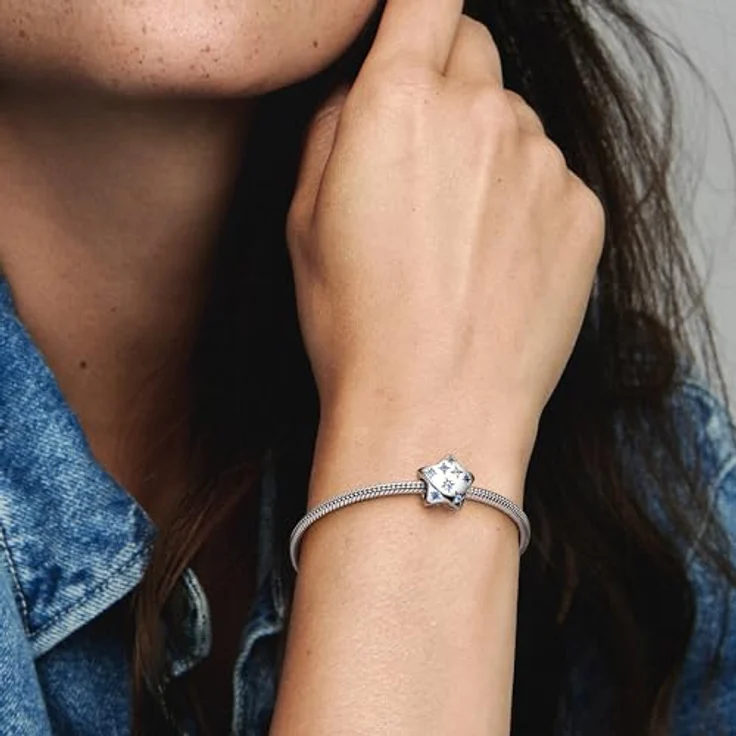 PANDORA Moments Auffälliges Funkelndes Stern Charm aus Sterling Silber mit blauen künstlichen Kristallen, kompatibel mit Moments Armbändern, 792974C01 – Bild 5