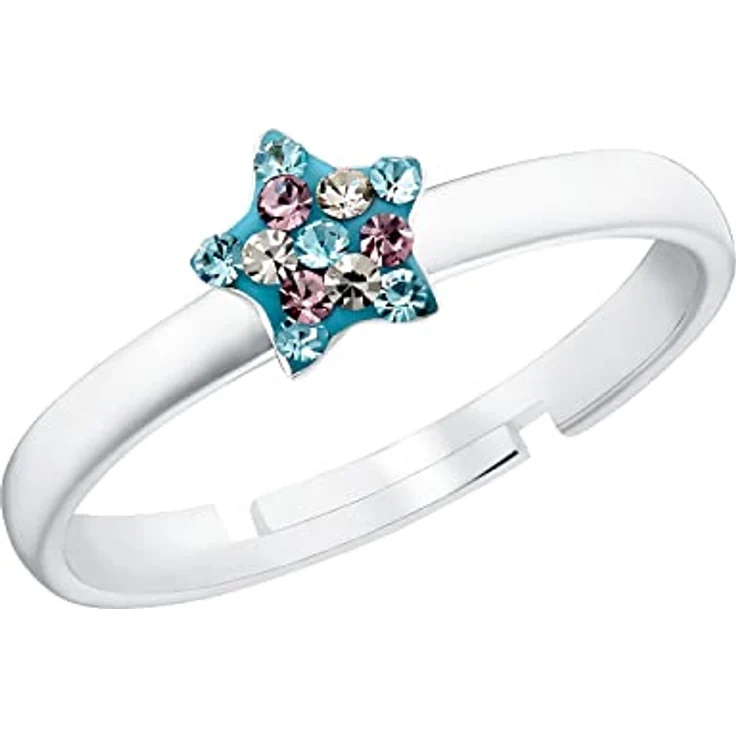 Prinzessin Lillifee Fingerring Stern, größenverstellbar aus rhodiniertem 925 Sterling Silber, mit bunten Preciosa Crystals, lila/weiß/blau – Bild 1