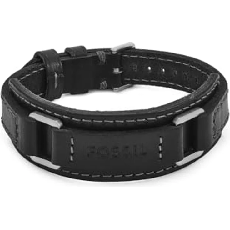 Fossil Machine Herren-Armband aus schwarzem Leder, matt mit sicherer Dornschließe, Länge 260 mm, Breite 24 mm – Bild 1