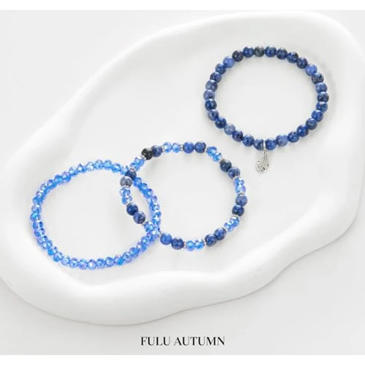 FULU AUTUMN Perlenarmband Set, 3-lagig, Stretch Boho Modeschmuck für Damen in Saphir, ideal als Geburtstagsgeschenk für Mama, Oma und Frauen – Bild 2