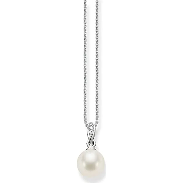 Thomas Sabo Damen-Halskette mit Anhänger 925 Silber, Perle weiß, Ovalschliff, Zirkonia, 42 cm - SCKE150060