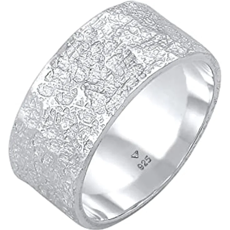 Kuzzoi Herrenring (9 mm), Handgeschmiedeter Bandring aus 925 Sterling Silber, Cooler Silberring im Used Look, Ringgröße 66, rustikale Struktur poliert