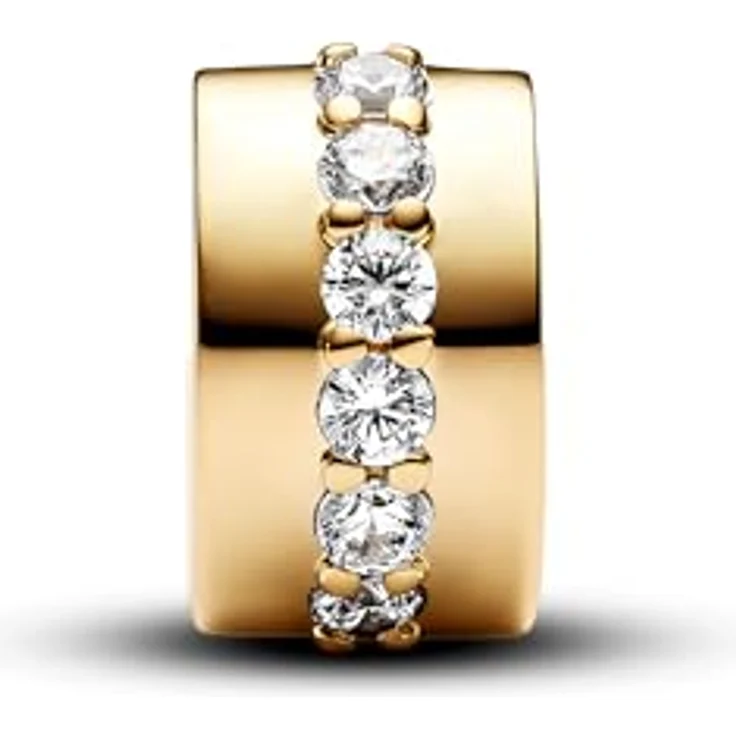PANDORA Moments Klare funkelnde Linie Clip, Sterling Silber mit 14K vergoldeter Metalllegierung und Zirkonia, kompatibel mit Moments Armbändern, 761972C01 – Bild 2