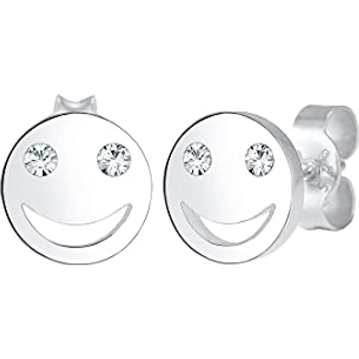 Elli Ohrringe Damen Ohrstecker Smile Face mit Glaskristall, 925 Sterling Silber – Bild 1