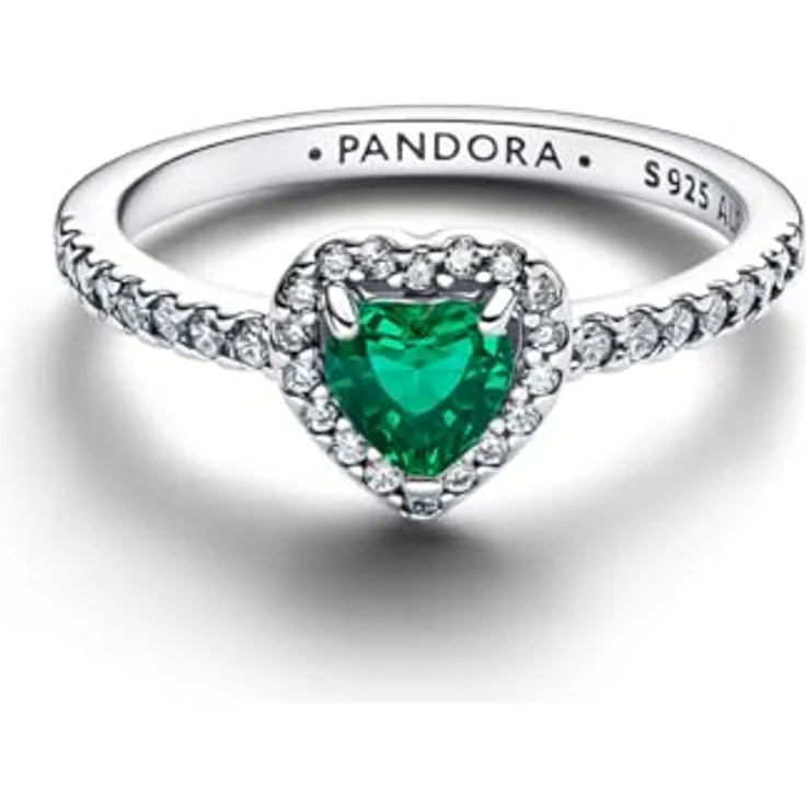 PANDORA Silber-Ring für Damen Erhabenes Herz mit Zirkonia, Royales Grün, Ringgröße 58/18,5 – Bild 3
