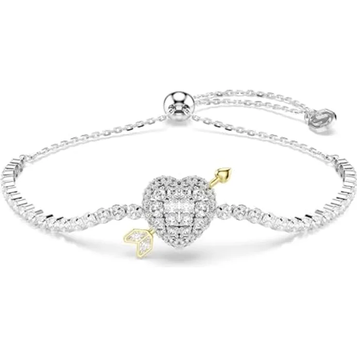 Swarovski Idyllia Armband, Herz mit Pfeil, Weiß, Rhodiniert, Anpassbare Größe, Verschiedene Schliffe
