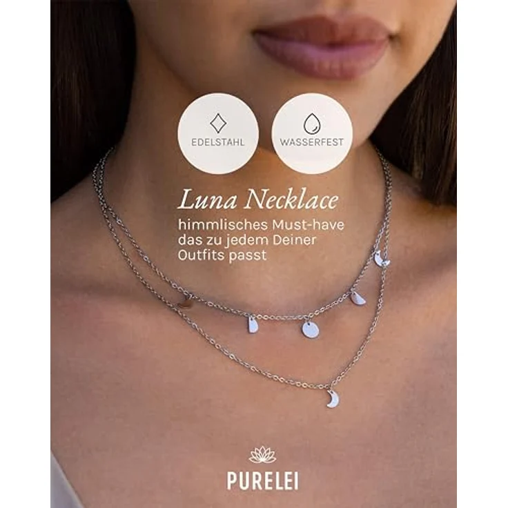 Purelei Damen Halskette Luna, wasserfeste Edelstahlkette mit verstellbarer Länge von 40-45 cm, elegantes und langlebiges Schmuckstück für Frauen – Bild 2