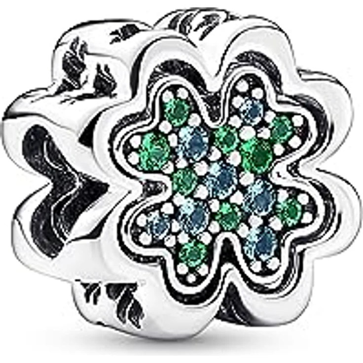 PANDORA Moments Teilbares Vierblättriges Kleeblatt Charm aus Sterling Silber mit grünen Kristallen, Gravuren "True friends are a rare gift" und "Lucky to have you", kompatibel mit Moments Armbändern, 792752C01 – Bild 1