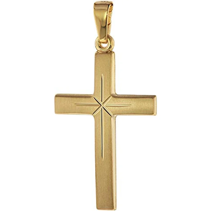 trendor Kreuz-Anhänger Gold 585 (14 Karat) 32 x 16 mm, eleganter Schmuck für Damen und Herren, Geschenkidee in Geschenk-Box, modischer Goldanhänger aus Echtgold 75281 – Bild 1