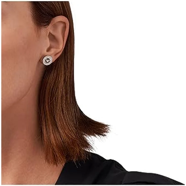 Emporio Armani Damen Ohrringe aus Edelstahl und Halbedelsteinen, grau und weiß, mit Push-Back-Verschluss, 11,2 mm – Bild 3