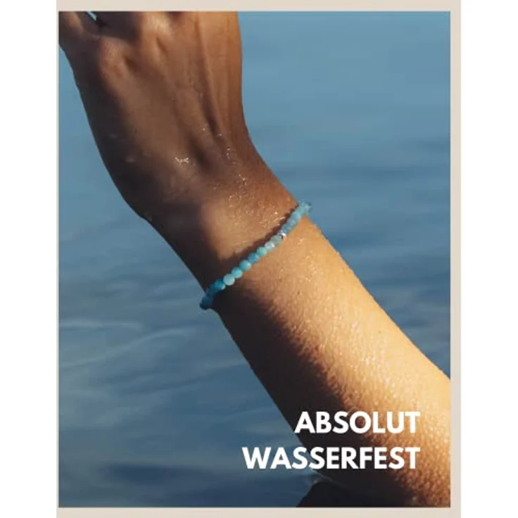 GD GOOD.designs Aquamarin Armband Damen, Natursteinarmband mit 4mm facettierten Edelsteinperlen und 925 Silber Perle, flexible Passform für Handgelenke 15–19 cm, inkl. Geschenkbeutel – Bild 5