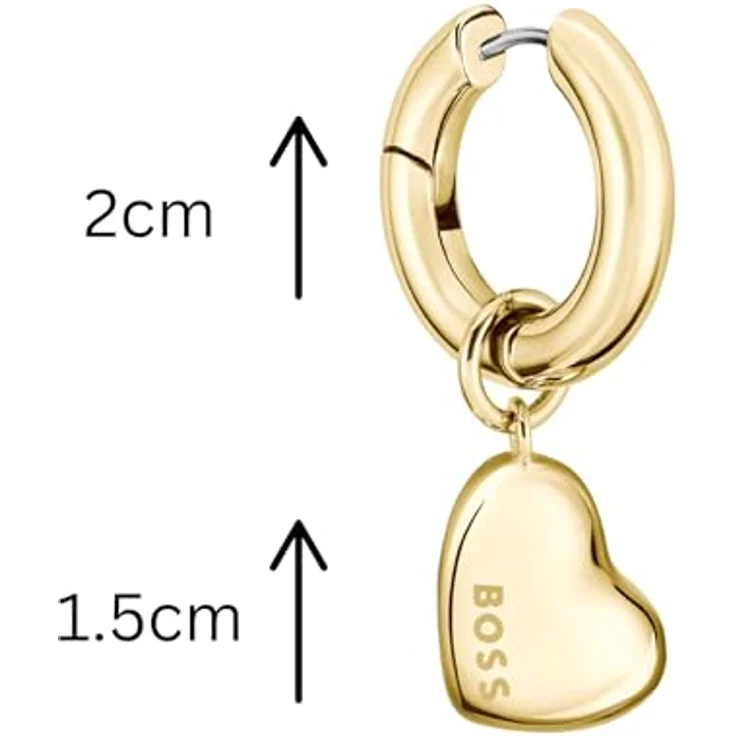BOSS Jewelry Ohrringe Damen Kollektion HONEY LOVE, Gelbgold mit Herz-Anhänger, 20 mm Creolen, Scharnierverschluss – Bild 2