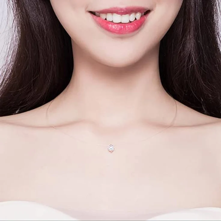 Belons 925 Sterling Silber Halskette mit 8mm Zirkonia Anhänger, unsichtbare Nylonkette Choker für Damen, 43.5cm Länge – Bild 5