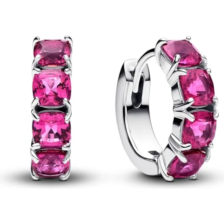 Pandora Timeless Creolen-Ohrringe aus Sterling Silber mit rosafarbenen künstlichen Kristallen, phloxrosafarben, 293851C02
