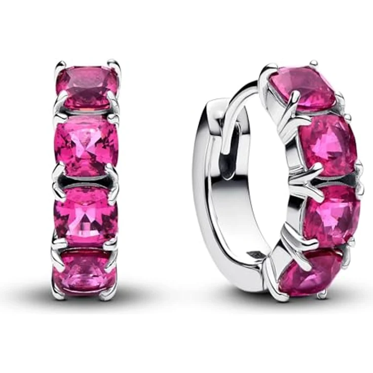 Pandora Timeless Creolen-Ohrringe aus Sterling Silber mit rosafarbenen künstlichen Kristallen, phloxrosafarben, 293851C02 – Bild 1