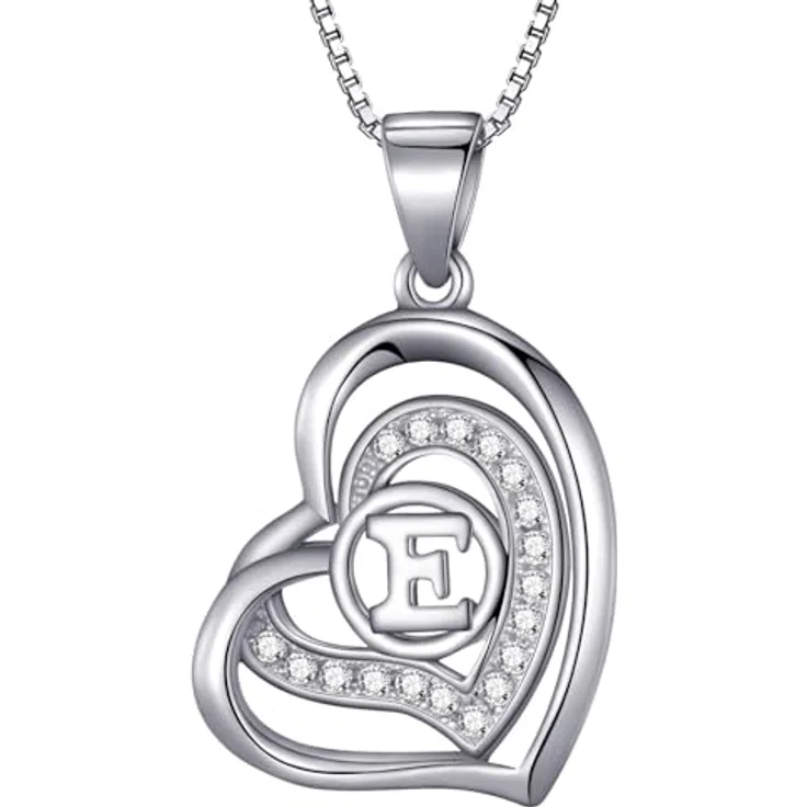 Morella Damen Halskette Herz E, 925 Silber rhodiniert mit weißen Zirkoniasteinen, 46 cm – Bild 1
