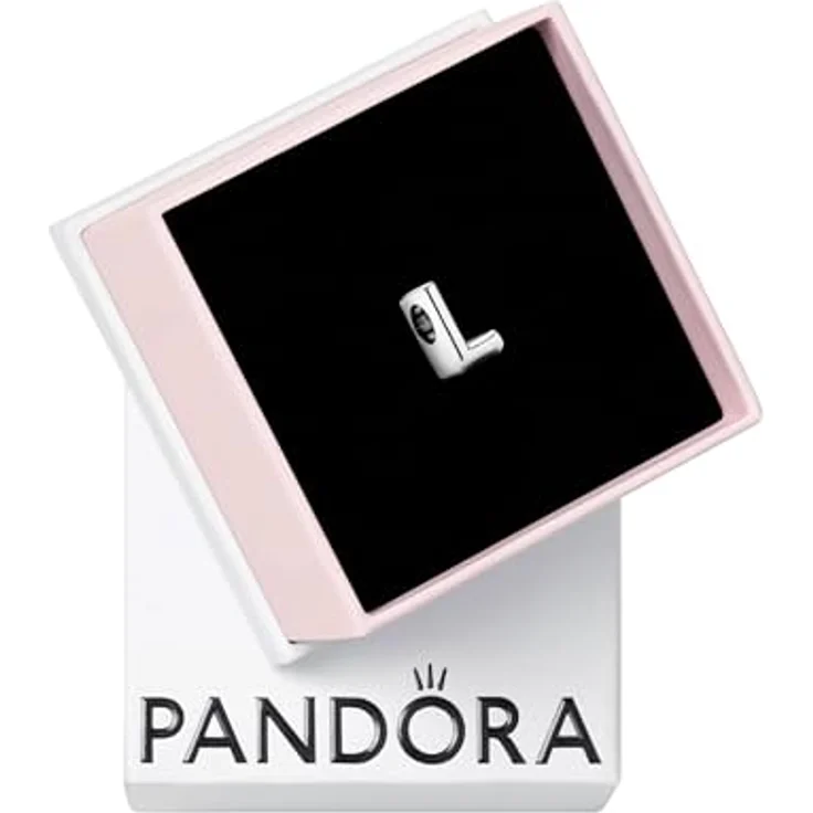 PANDORA Moments Buchstabe L, Wendbares Alphabet-Charm aus Sterling-Silber mit geprägten Herzen und Perlen, kompatibel mit Armbändern der Moments Kollektion – Bild 1