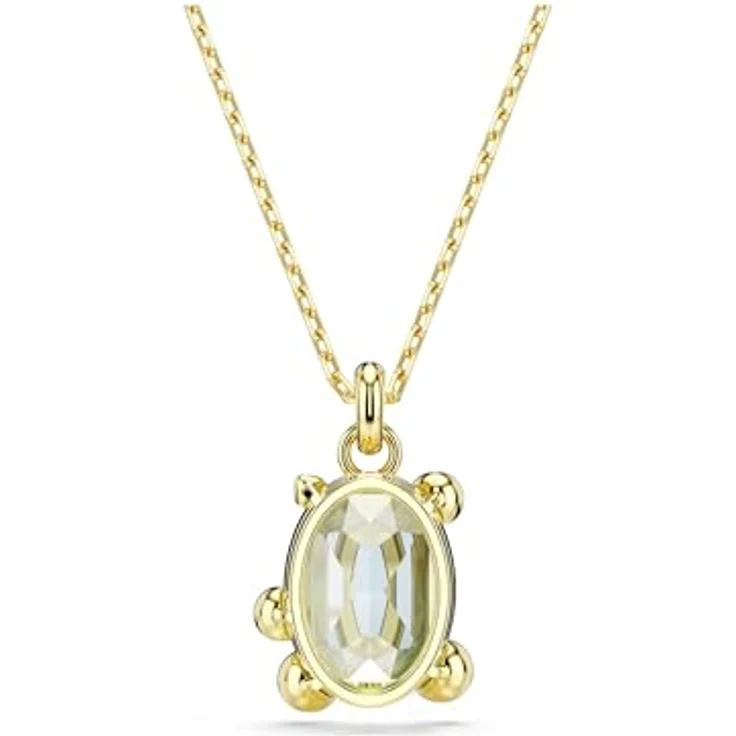 Swarovski Gema Anhänger, Vergoldete Damenhalskette mit Grüner Kristall-Element und Farbenfrohen Kristallen, 42-49 cm – Bild 4