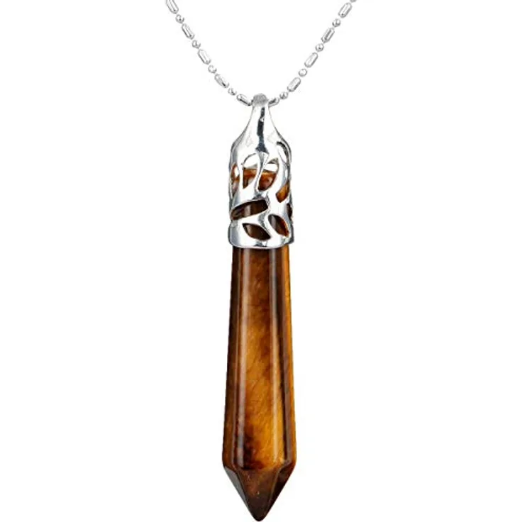 KYEYGWO Hexagon Kristall Kette, Tigerauge Heilstein Anhänger mit versilbertem Design, 22" Edelstahlkette, Geschenkverpackung