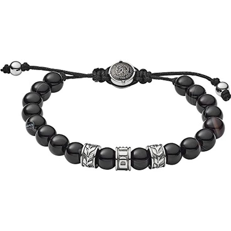 Diesel Armband DX1101040, Herren Perlenarmband aus schwarzem Halbedelstein, 16,5 cm-25 cm, Edelstahl, Zugverschluss, in Geschenkbox – Bild 1