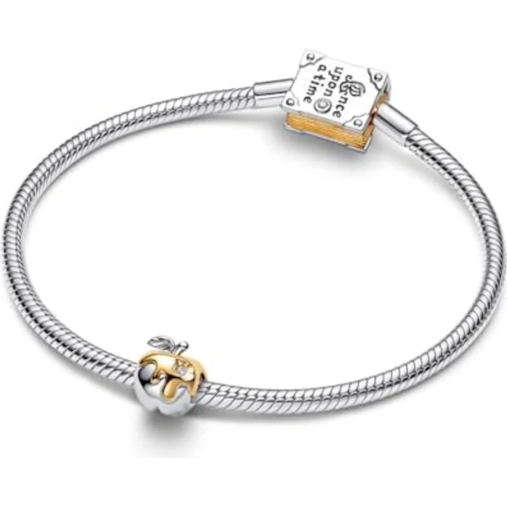PANDORA Charm Disney Schneewittchen, vergifteter Apfel Anhänger aus 925 Sterling Silber mit 14 Karat Vergoldung und 0.012 ct Labor Diamant, kompatibel mit Moments, 764384C01 – Bild 2