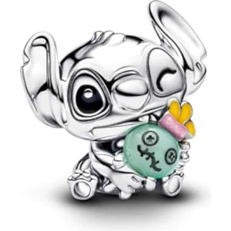 PANDORA Charm Disney Stitch & Scrump Anhänger, 925 Sterling Silber mit grünem Murano Glas und farbenfroher Emaille, kompatibel mit Moments, 794554C01 – Bild 1