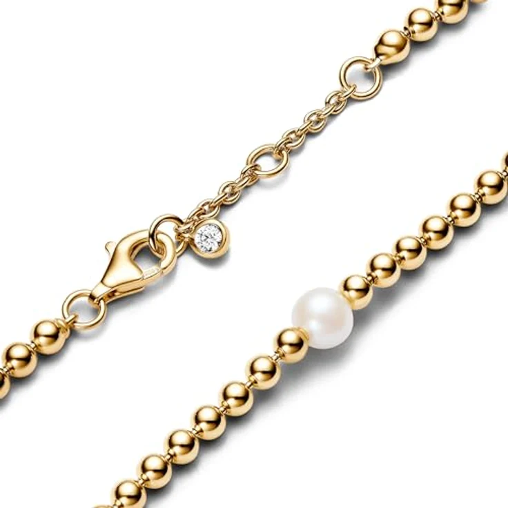 PANDORA Timeless Armband aus 14 Karat vergoldeter Metalllegierung mit behandelter Süßwasserzuchtperle und Kugeln, 20 cm, gold, 563173C01-20 – Bild 2