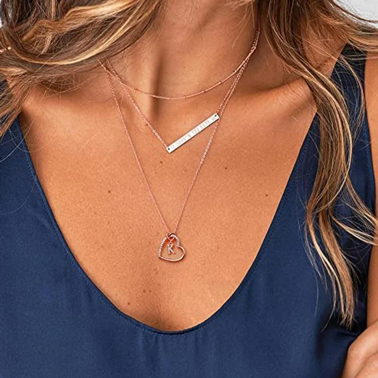 TINGN Personalisierte Halskette Rosegold, Herz Kette mit Buchstaben S, 18 Zoll + 2 Zoll Verlängerung, nickelfrei, Geschenk für Frauen und Mädchen – Bild 2
