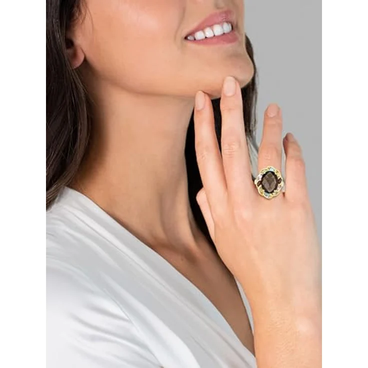 Rafaela Donata Damen Ring 925/- Sterling Silber gelbvergoldet 14 Karat mit Rauchquarz grau-braun, Edelsteingröße 16x12 mm – Bild 4