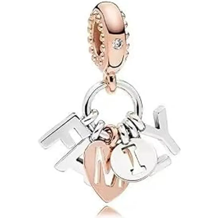 Anduonie Charms Herz Gold Stopper Charms Anhänger aus Silber 925, Rot, kompatibel mit europäischen Armbändern und Halsketten für Frauen (FAMILIE)