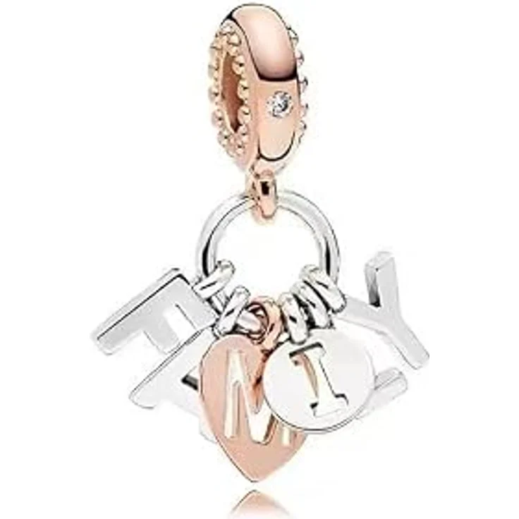 Anduonie Charms Herz Gold Stopper Charms Anhänger aus Silber 925, Rot, kompatibel mit europäischen Armbändern und Halsketten für Frauen (FAMILIE) – Bild 1