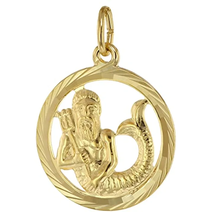 trendor Sternzeichen Wassermann 333 Gold Anhänger Ø 16 mm, modischer Tierkreiszeichen Anhänger aus Echtgold für Damen und Herren, elegante Geschenkidee, 39000-02