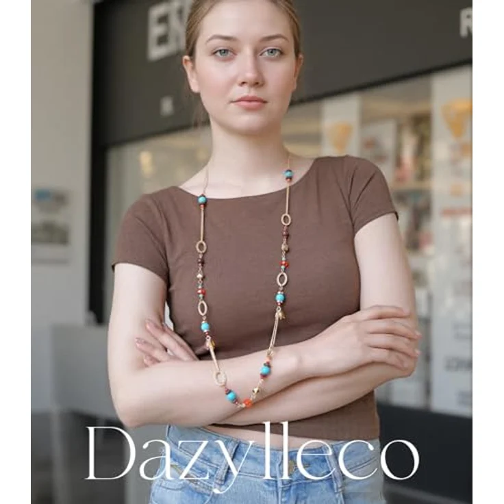 Dazylleco Lange Gold Perlenkette Damen Boho Halskette 90cm mit Perlen, Antianlaufbeschichtung und Verlängerung, Farbvariante 92-Colorful – Bild 2