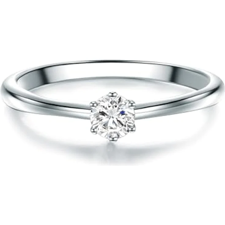 Trilani Damen Solitärring Sterling Silber, Brillantschliff Zirkonia weiß, Verlobungsring Trauring 2 mm Ringschiene in Schmuckbox – Bild 1