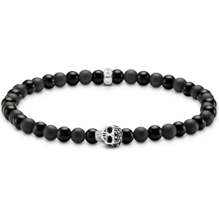 Thomas Sabo Talisman-Armband Skull aus recyceltem 925 Silber mit Obsidian Beads, Länge 21,00 cm, A2185-705-11-L21
