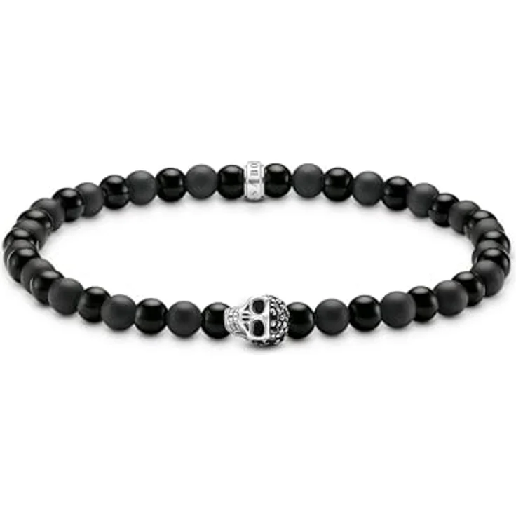 Thomas Sabo Talisman-Armband Skull aus recyceltem 925 Silber mit Obsidian Beads, Länge 21,00 cm, A2185-705-11-L21 – Bild 1