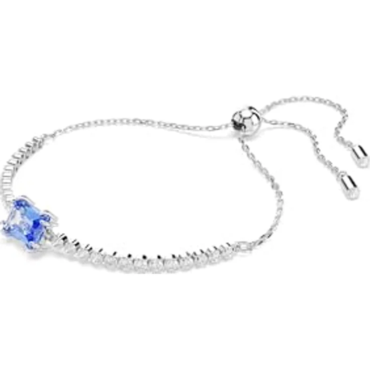 Swarovski Matrix Tennisarmband, Blaues, Rhodiniertes Armband mit Swarovski Zirconia in Baguette-Schliff – Bild 2