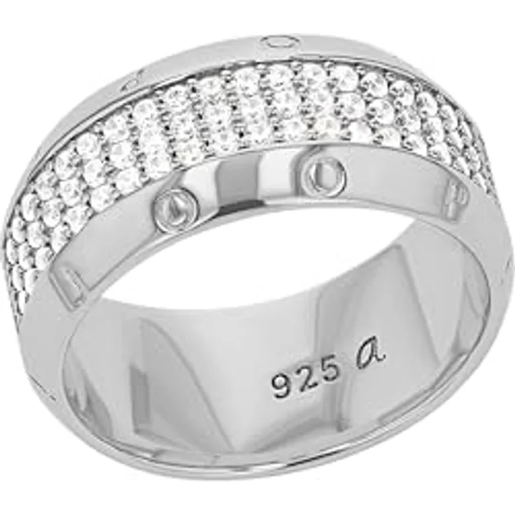 JOOP! Damenring 925 Sterling Silber, Rhodium-Veredelung, 135 Zirkonia Steine, Weiß, 10 mm Breite, in Schmuck Geschenk Box