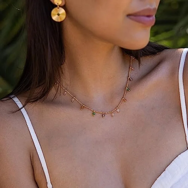 Purelei Boho Halskette, Wasserfestes Goldkette aus Edelstahl mit bunten Glasperlen, 40-45 cm verstellbar, Damen Schmuck – Bild 3