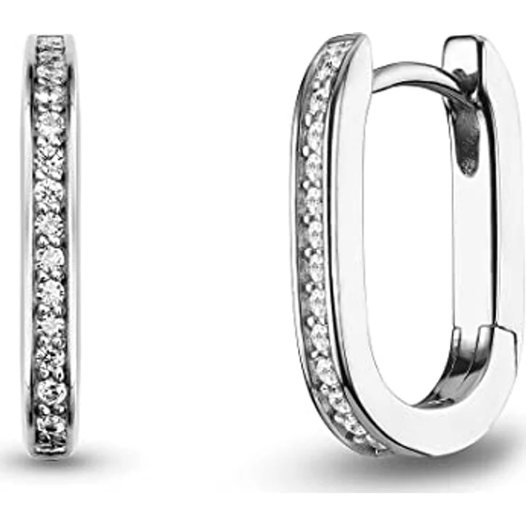 JETTE Creolen LUNA 88160894, Silber mit 14 Zirkonia-Steinen, elegante rechteckige Form – Bild 2