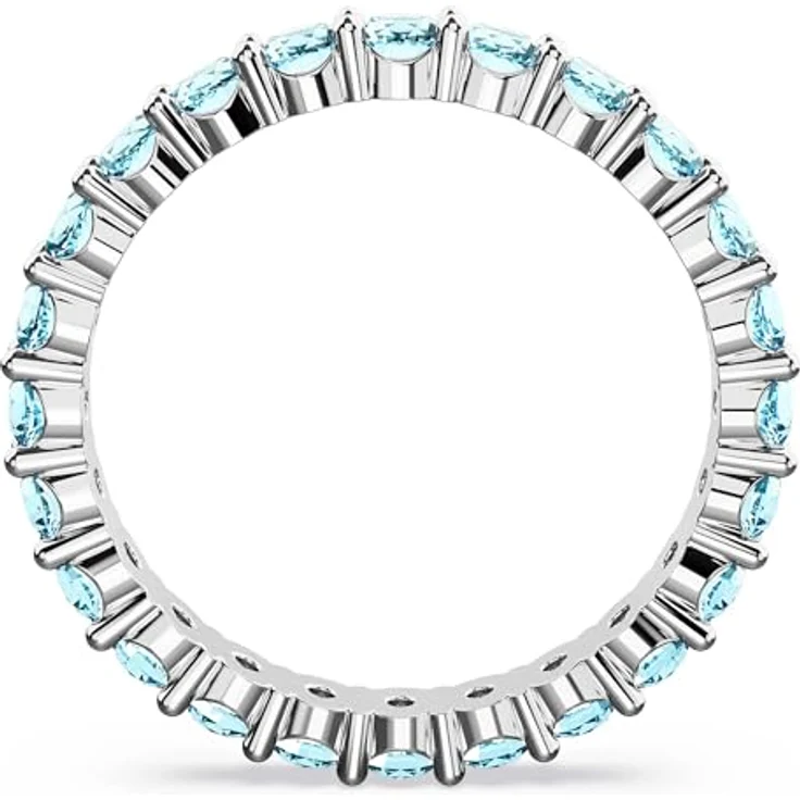 Swarovski Matrix Ring, Rhodinierter Damenring mit Blauen Swarovski Kristallen, Aquamarin-Design – Bild 4
