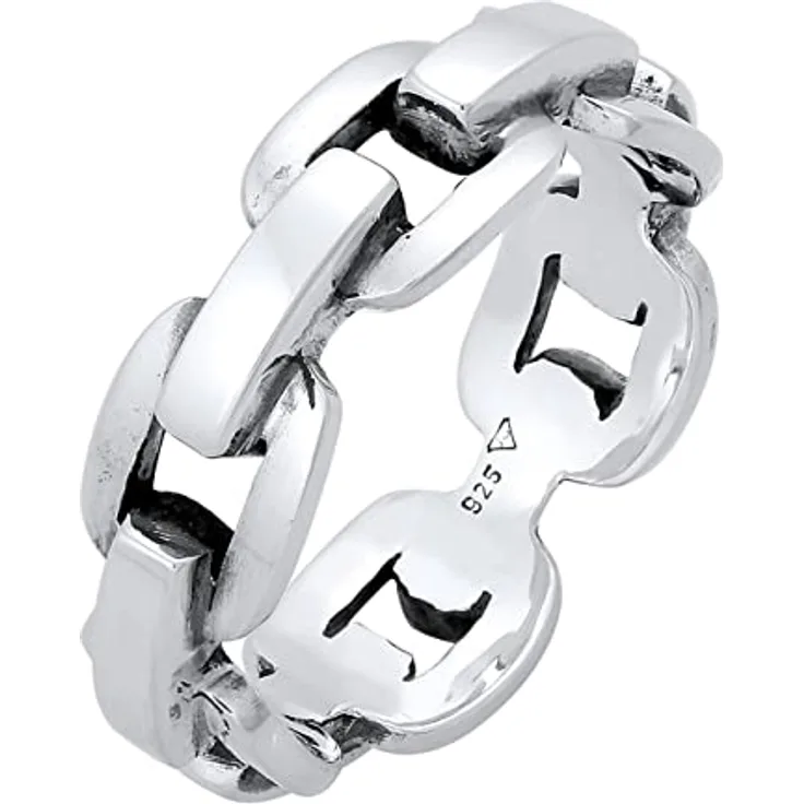 Kuzzoi Massiver Herrenring im Ankerketten Design, 925 Sterling Silber poliert, Ringgröße 64, Lifestyle-Ring für Männer