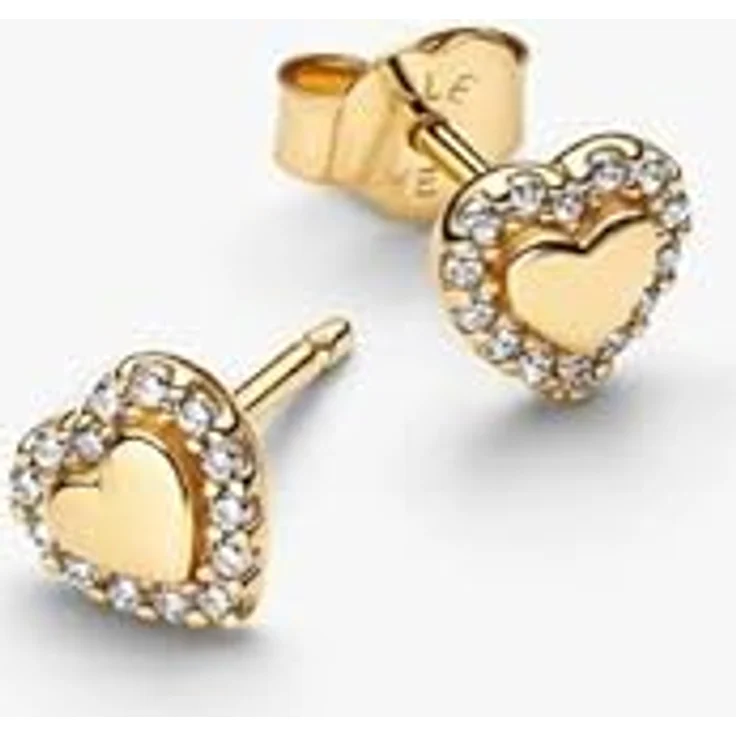 Pandora Timeless Herz Strahlenkranz Ohrstecker, 14K vergoldete Metalllegierung mit Zirkonia, Paar – Bild 2