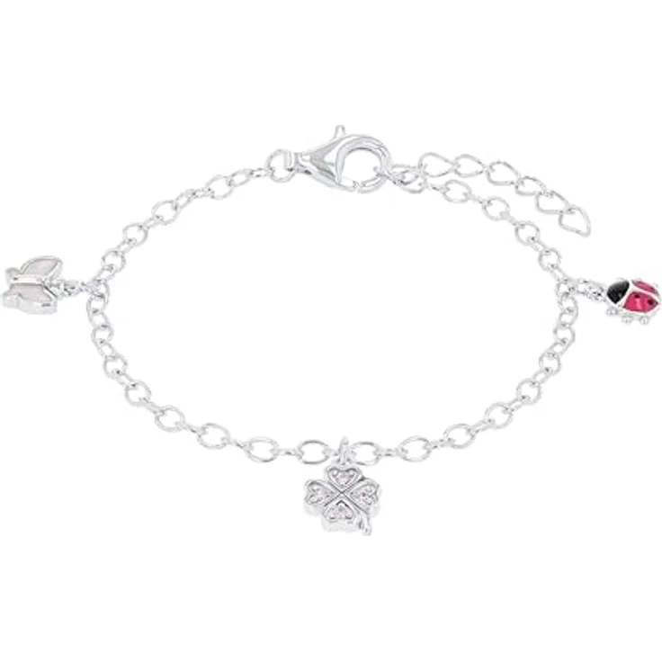 Prinzessin Lillifee Armband Marienkäfer, Schmetterling, Kleeblatt, mit Zirkonia (synth), filigranes Design für kleine Prinzessinnen